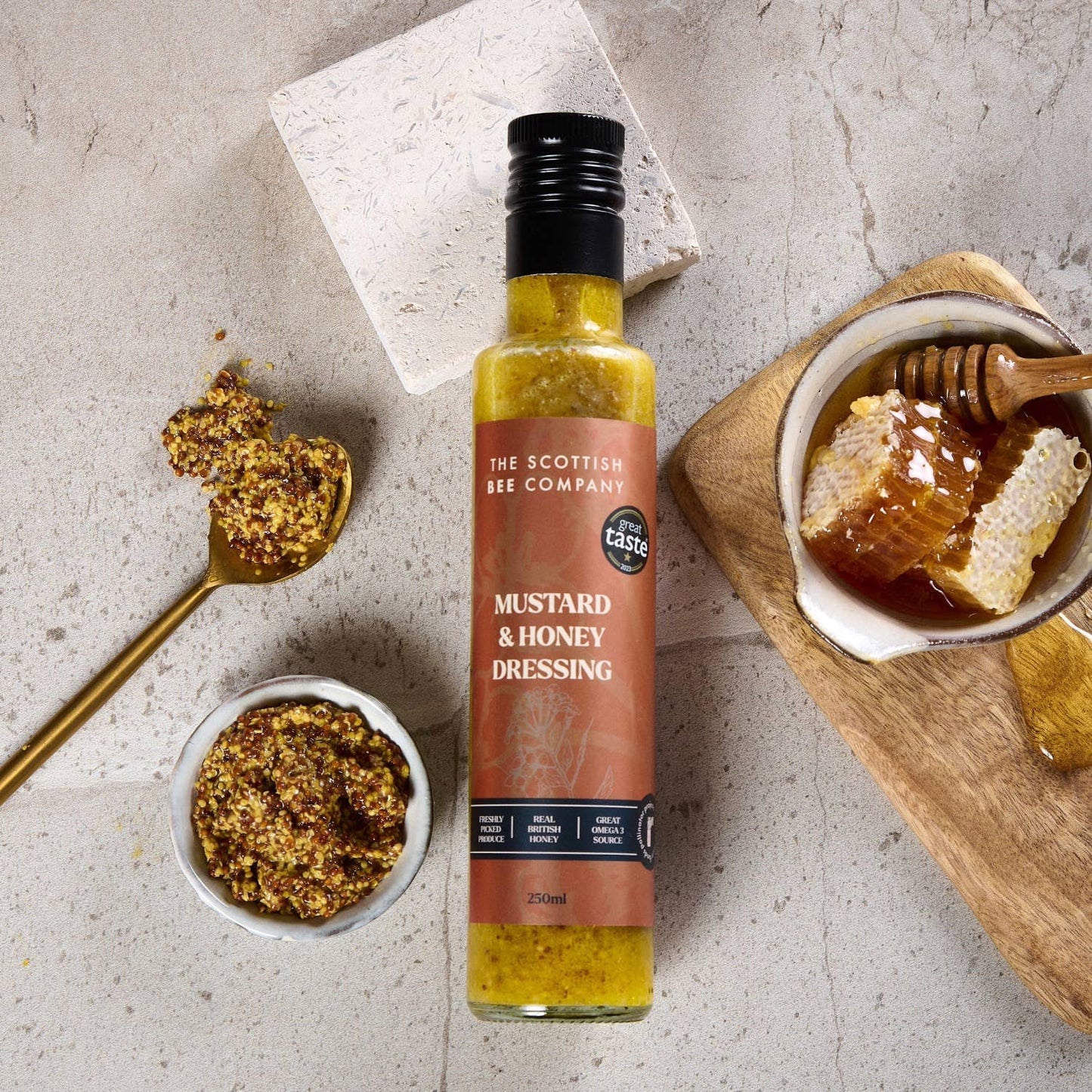 Scottish Bee Company Mustard & Honey Dressing with honeycomb and wholegrain mustard — Great Taste Award winner