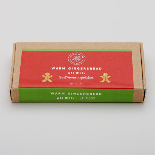 Box of Warm Gingerbread wax melts on a light gray background